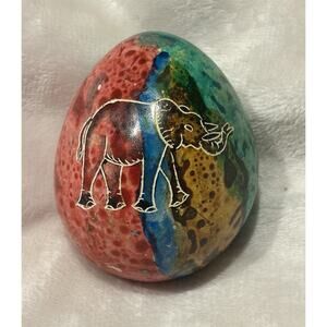 Kenya Safari Animals Wildlife Hand Made Painted African Art Stone Egg Elephant